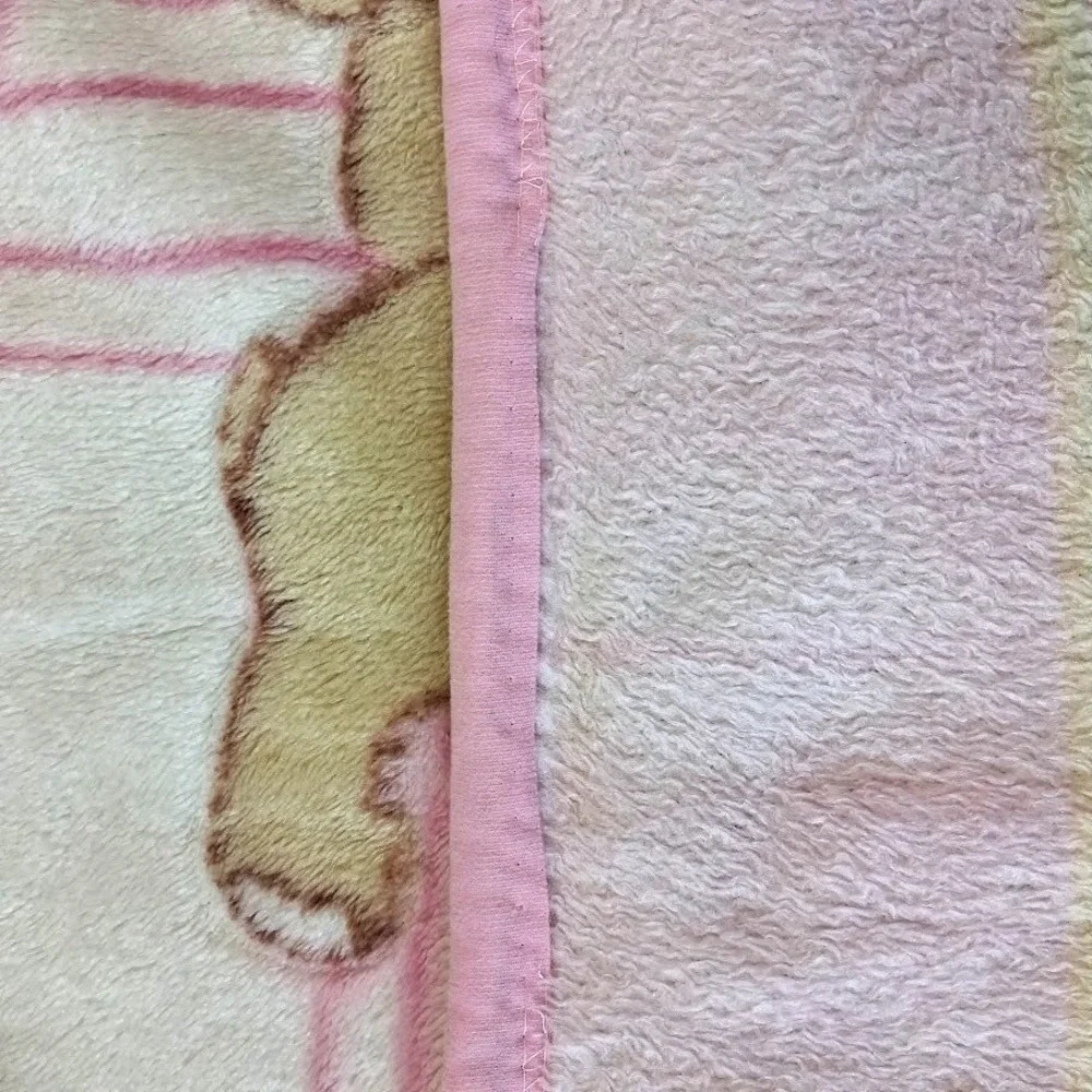 Vtg Sleepy Bear Blanket Soft Fleece 39x52 Plush Crib Pink Orange Thick Girl